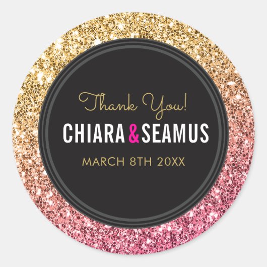 の対結婚印ピンクモダン金ゴールドグリッターブラック ラウンドシール (正面)