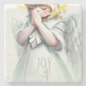 の小さな女の子祈エンジェルウィングスジョイセブンレタリング ストーンコースター (正面)