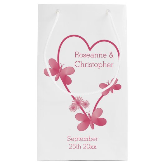 の小結婚抱き枕ピンクのハートと蝶 スモールペーパーバッグ (裏面)