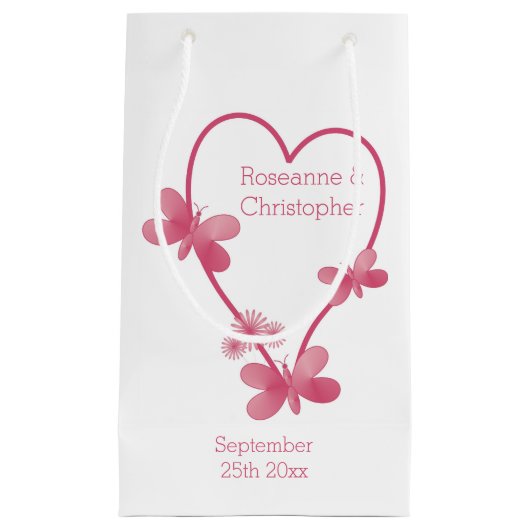 の小結婚抱き枕ピンクのハートと蝶 スモールペーパーバッグ (正面)