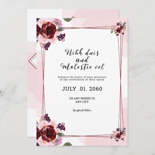 の山結婚の編集可能カードデザインテンプレート 招待状 (正面/裏面)