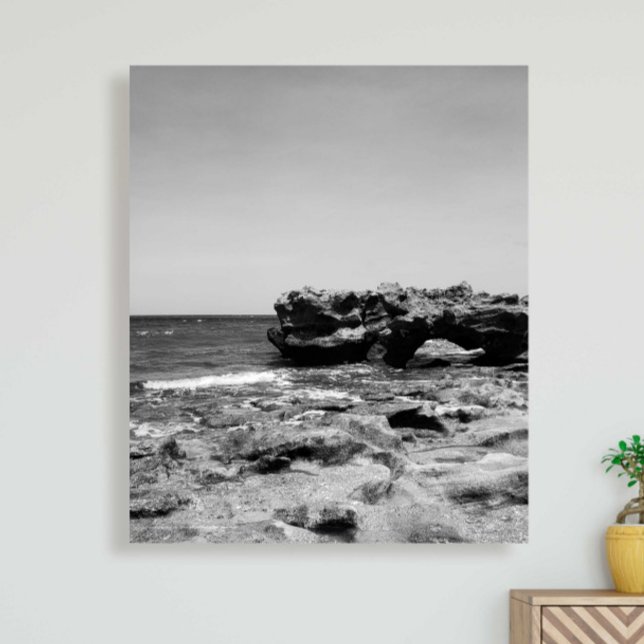 の岩吹はジュピター・フロリダのウォールアートを守る メタルプリント (Black and white photography Coral Cove and Blowing Rocks Jupiter Florida by Victoria Grigaliunas)