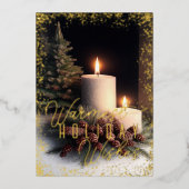 の常緑絵画ピンコンのクリスマスキャンドル 箔シーズンカード (正面)