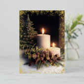 の常緑絵画ピンコンのクリスマスキャンドル 箔シーズンカード (立ち正面)