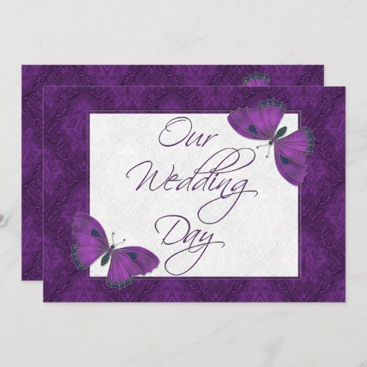 の平結婚らな招待状バタフライブロケードパープル 招待状 (正面/裏面)