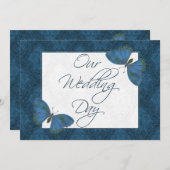 の平結婚らな招待状バタフライブロケードブルー 招待状 (正面/裏面)