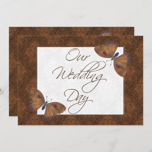 の平結婚らな招待状バタフライブロケード茶色 招待状 (正面/裏面)