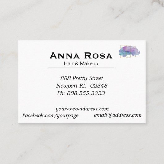 *~*の幾何学的でガーリーな金ゴールドの紫色のマゼンタの水彩画 名刺 (裏面)