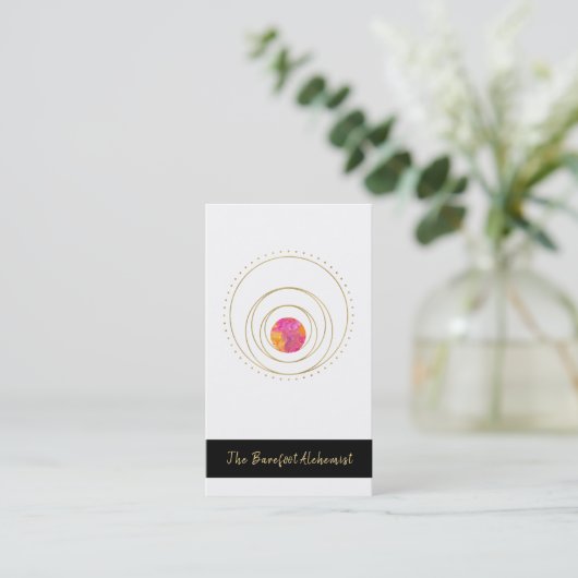 *~*の幾何学的な月の神聖な幾何学のBohoの金ゴールド 名刺 (スタンド正面)