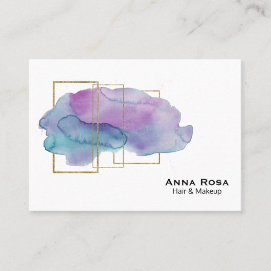 *~*の幾何学的な金ゴールドのガーリーな紫色のマゼンタの水彩画 名刺 (正面)