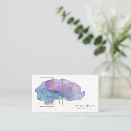 *~*の幾何学的な金ゴールドのシックなマゼンタの紫色の水彩画 名刺 (スタンド正面)