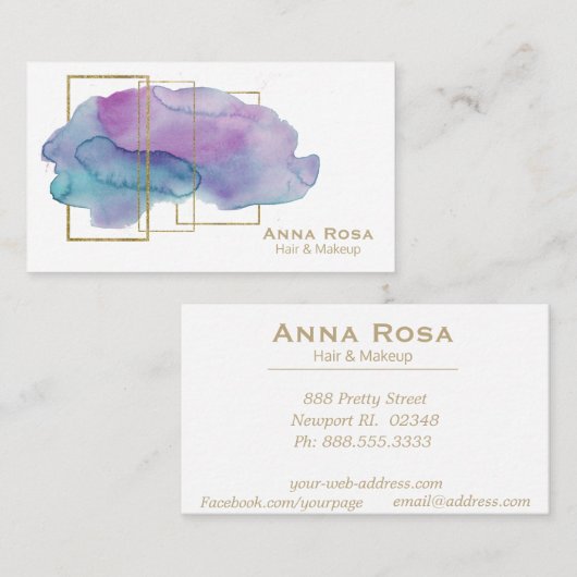 *~*の幾何学的な金ゴールドのシックなマゼンタの紫色の水彩画 名刺 (正面/裏面)