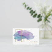 *~*の幾何学的な金ゴールドのシックなマゼンタの紫色の水彩画 名刺 (スタンド正面)