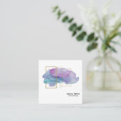 *~*の幾何学的な金ゴールドのシックな紫色のマゼンタの水彩画 スクエア名刺 (スタンド正面)