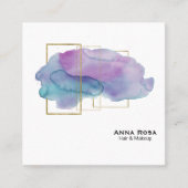 *~*の幾何学的な金ゴールドのシックな紫色のマゼンタの水彩画 スクエア名刺 (正面)