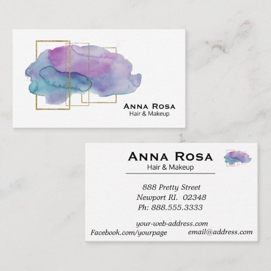 *~*の幾何学的な金ゴールドの紫色のマゼンタの水彩画 名刺 (正面/裏面)