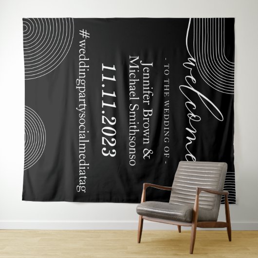 の幾何学的結婚黒シンプルへようこそ タペストリー (インサイチュ(横))