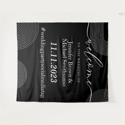 の幾何学的結婚黒シンプルへようこそ タペストリー (正面(横))