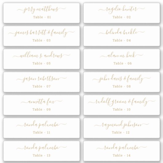 の座席表結婚ゲスト名テーブル番号金ゴールド シール (正面)