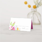 の座席表結婚モノグラムピンク色の花 プレイスカード (正面)