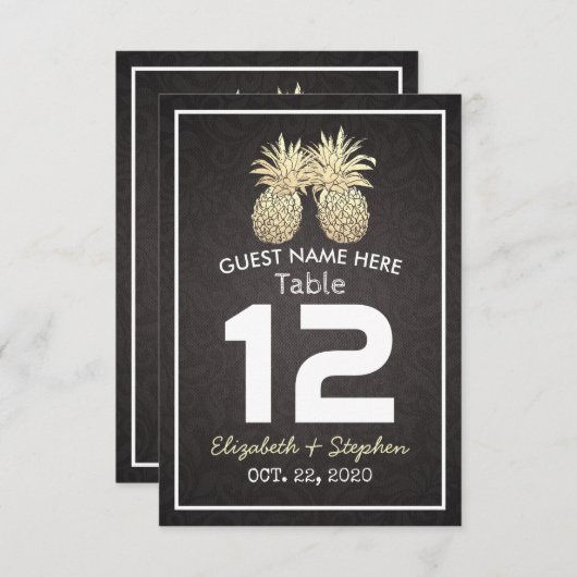 の座結婚席台番号金ゴールドパイナップル 招待状 (正面/裏面)
