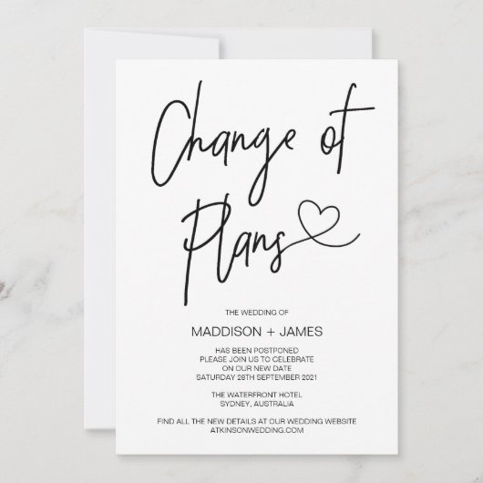 の延期結婚された計画変更婚約 招待状 (正面)