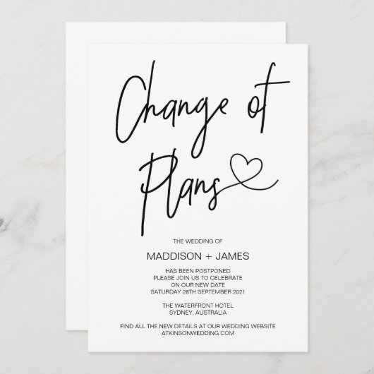 の延期結婚された計画変更婚約 招待状 (正面/裏面)