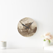 ~の建物中に蒸気クレーンが運転される ラウンド壁時計 (ホーム)