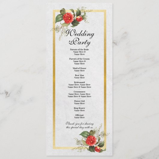 の式結婚詳細クリスマスメニュー赤金ゴールド プログラム (裏面)