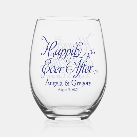 の後ずっと幸せにネイビー結婚ル ステムなしワイングラス (正面)