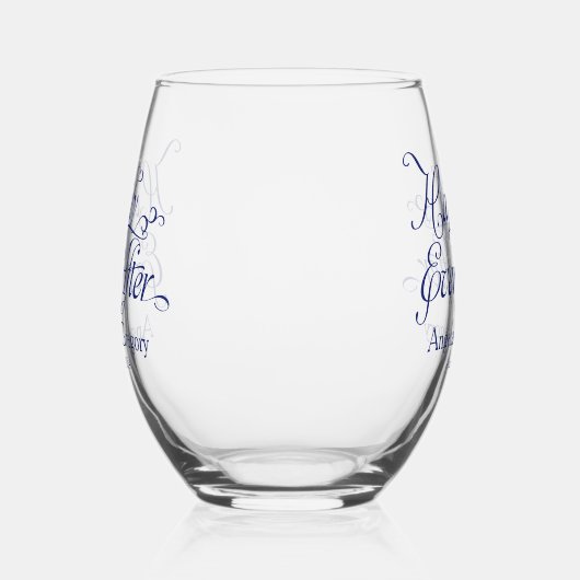 の後ずっと幸せにネイビー結婚ル ステムなしワイングラス (左)