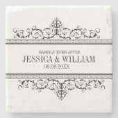 ～の後ずっと幸せに暮らす黒いヴィンテージのフレーム ストーンコースター (正面)