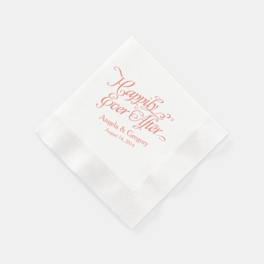 の後ずっと幸せに白いサンゴ結婚のオレンジ 縁ありカクテルナプキン (角)