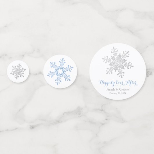 の後ずっと幸せに続く青い銀結婚色の雪片 コンフェッティ (正面)