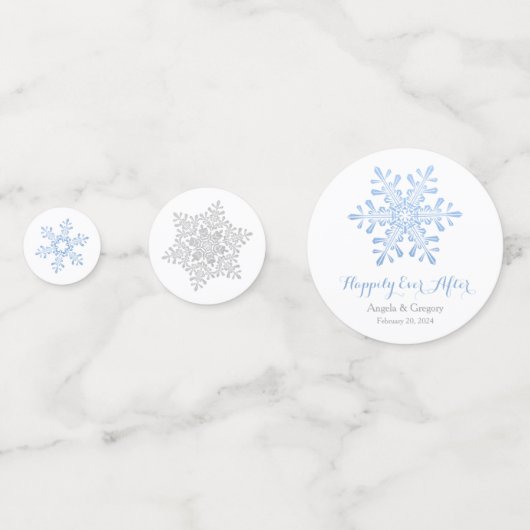 の後ずっと幸せに続く青い銀結婚色の雪片 コンフェッティ (裏面)