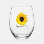 の後ずっと幸せに黄色のひまわり結婚は ステムなしワイングラス (裏面)