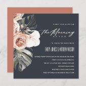 の後の朝に海軍の錆びモンステラ結婚フローラ 招待状 (正面/裏面)