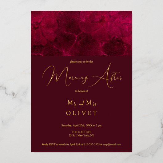 ～の後の激しい情熱の朝 箔招待状 (正面)