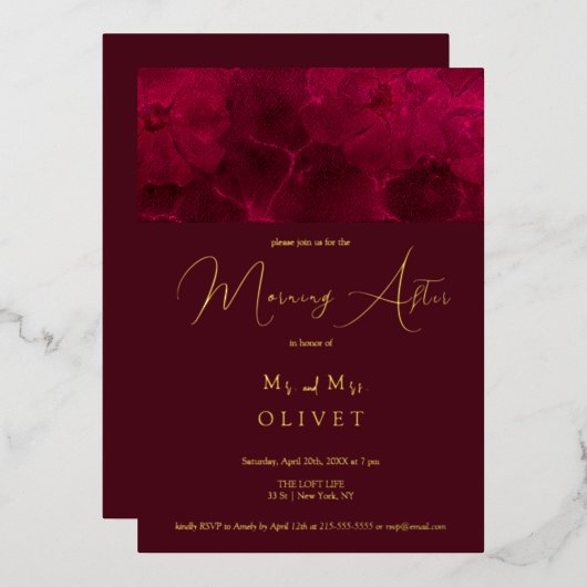 ～の後の激しい情熱の朝 箔招待状 (正面/裏面)