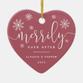 ～の後を楽しげに |クリスマス結婚したの最初の写真 セラミックオーナメント (正面)