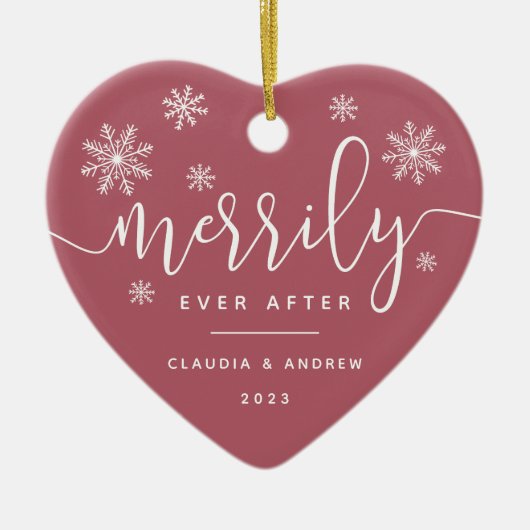 ～の後を楽しげに |クリスマス結婚したの最初の写真 セラミックオーナメント (正面)