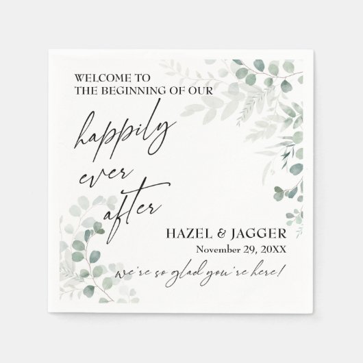 ～の後エレガントずっと幸せに緑を増やす スタンダードカクテルナプキン (正面)