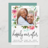 ～の後モダンずっと幸せにピンクのフローラ写真 セーブザデート (正面/裏面)