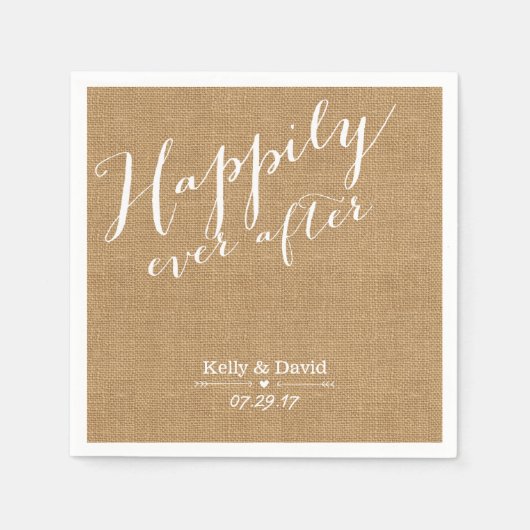 の後素朴ずっと楽しくBurlapスクリプ結婚ト スタンダードカクテルナプキン (正面)