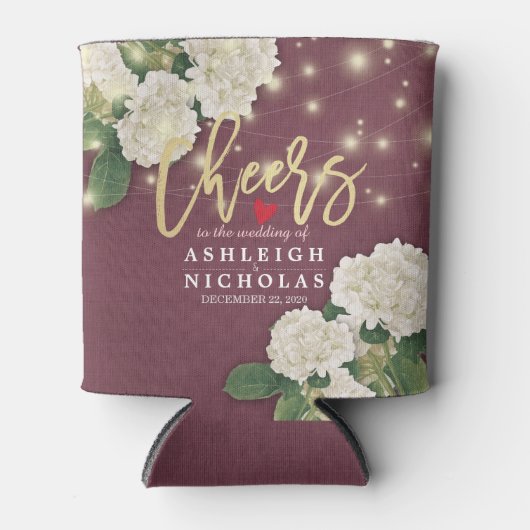 の応援結婚を愛するシックあじさいストリングライト 缶クーラー (正面)