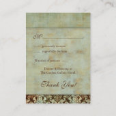 の応答結婚カードDamaskグリーンヴィンテージ エンクロージャーカード (裏面)