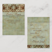の応答結婚カードDamaskグリーンヴィンテージ エンクロージャーカード (正面/裏面)