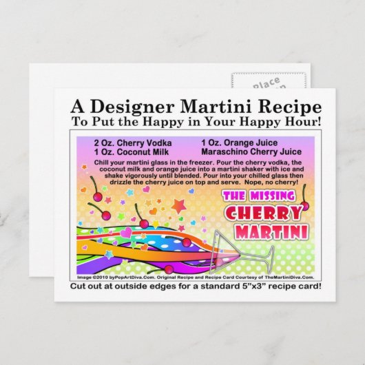 の恋しく思さくらんぼマルティーニレシピはがき ポストカード (正面/裏面)