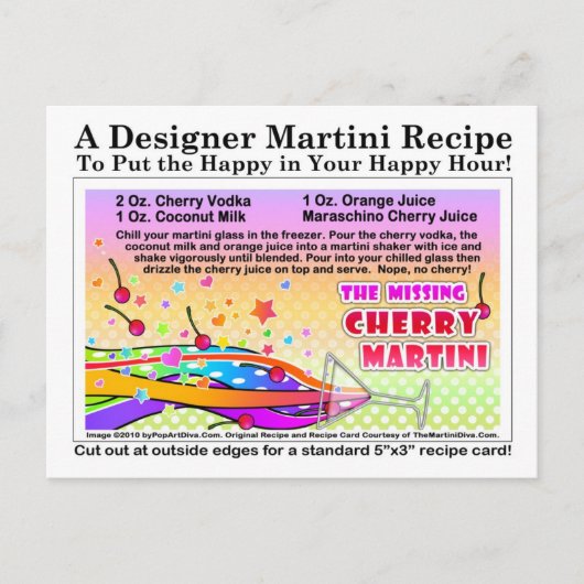 の恋しく思さくらんぼマルティーニレシピはがき ポストカード (正面)