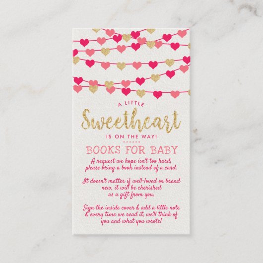 の愛ぶら下がったハートリトルスウィートベイビーシャワー エンクロージャーカード (正面)